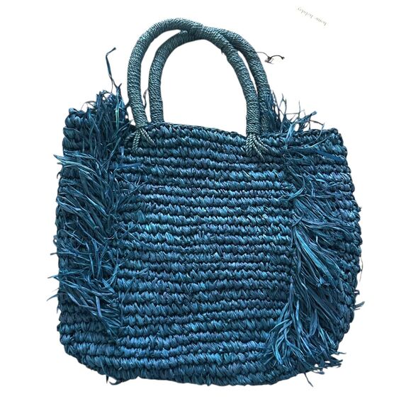 HOME HOLIDAY Straw Handle Tote Bag Blue NWT - Picture 2 of 5